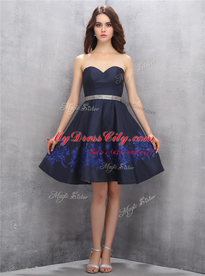 Suitable Sweetheart Sleeveless Satin Prom Dresses Beading and Appliques Zipper