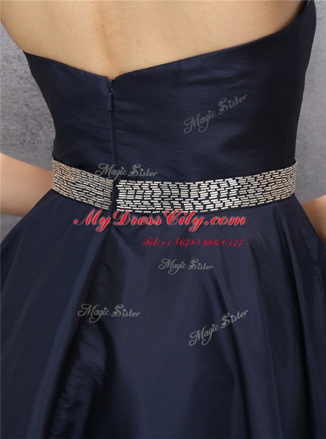 Suitable Sweetheart Sleeveless Satin Prom Dresses Beading and Appliques Zipper