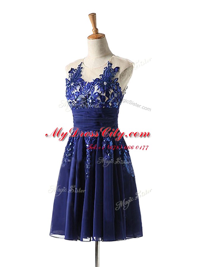 Designer Navy Blue Scoop Backless Appliques Sleeveless