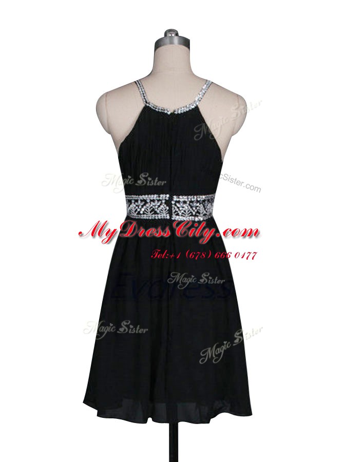 Free and Easy Mini Length Black Prom Dresses Halter Top Sleeveless Zipper