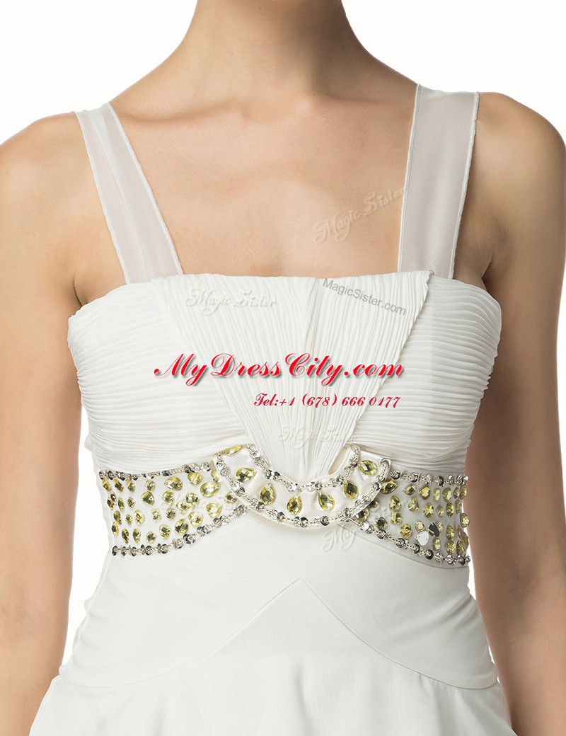 High Low White Homecoming Dresses Organza Sleeveless Beading