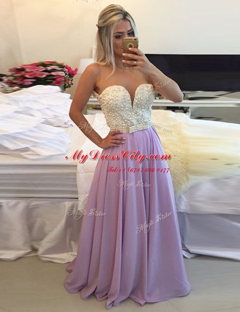 Custom Fit Scoop Lavender Sleeveless Chiffon Clasp Handle Prom Evening Gown for Prom and Party