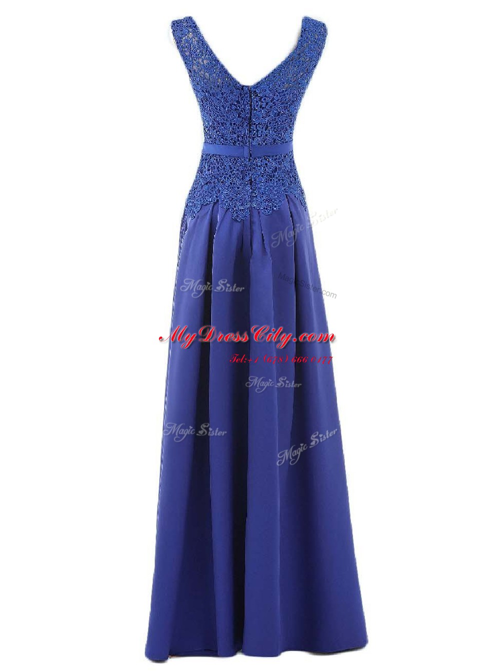 Low Price Scoop Satin Sleeveless Floor Length Prom Gown and Lace and Belt