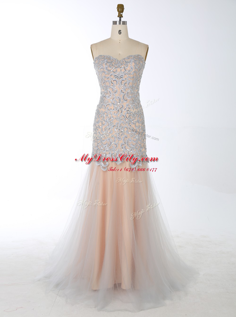 Mermaid Champagne Satin Zipper Sleeveless With Brush Train Beading