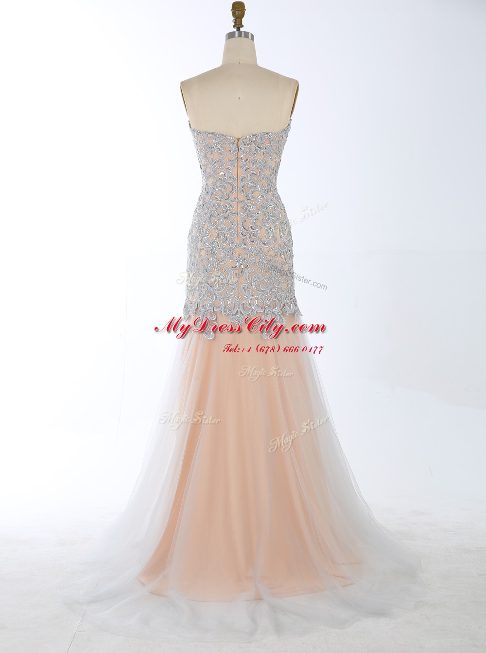 Mermaid Champagne Satin Zipper Sleeveless With Brush Train Beading