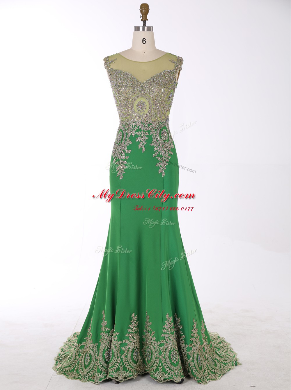 Suitable Mermaid Scoop Chiffon Sleeveless Brush Train and Beading and Appliques