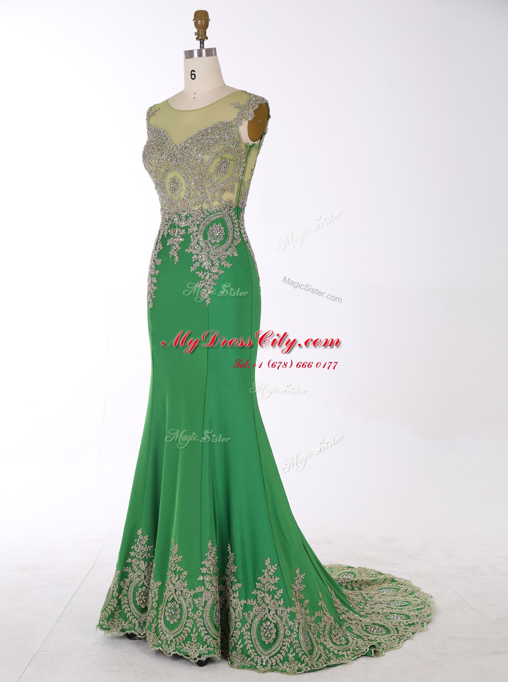 Suitable Mermaid Scoop Chiffon Sleeveless Brush Train and Beading and Appliques