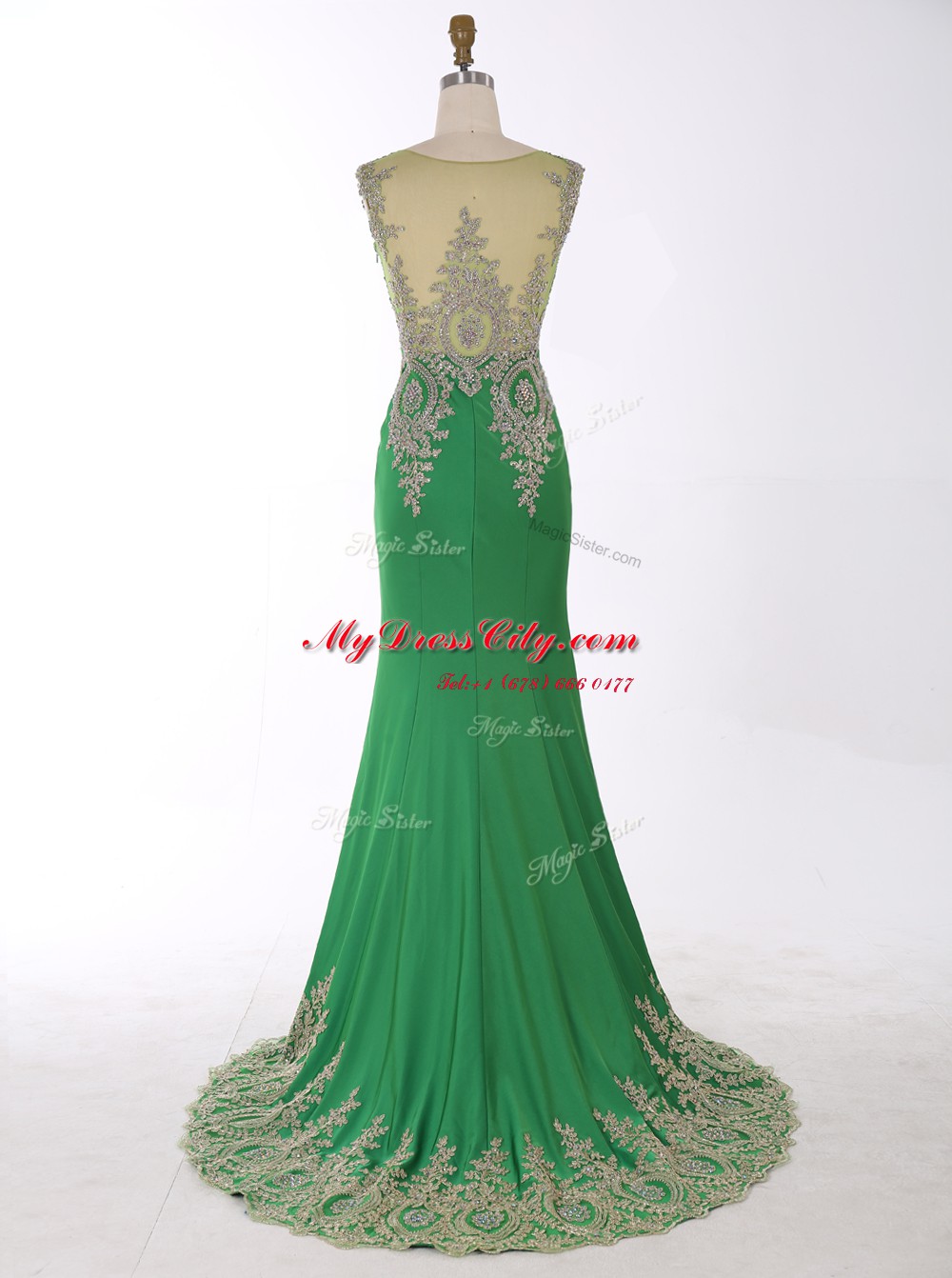 Suitable Mermaid Scoop Chiffon Sleeveless Brush Train and Beading and Appliques