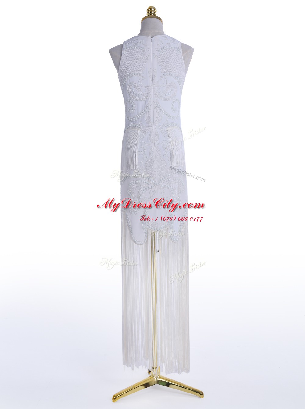 Scoop Floor Length A-line Sleeveless White Dress for Prom Zipper