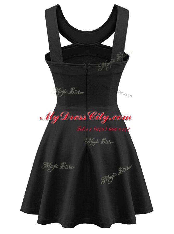 Flirting Black A-line Halter Top Sleeveless Satin Mini Length Zipper Beading Prom Evening Gown