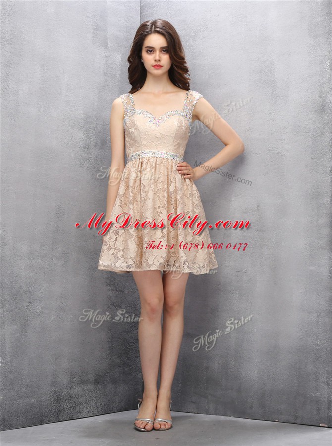 Excellent Straps Sleeveless Lace Beading Backless