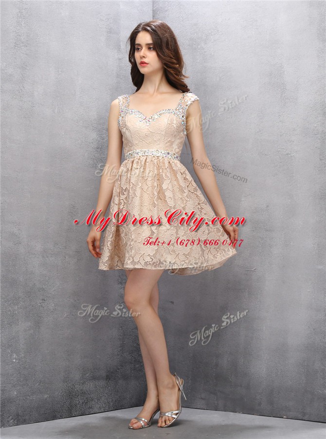 Excellent Straps Sleeveless Lace Beading Backless