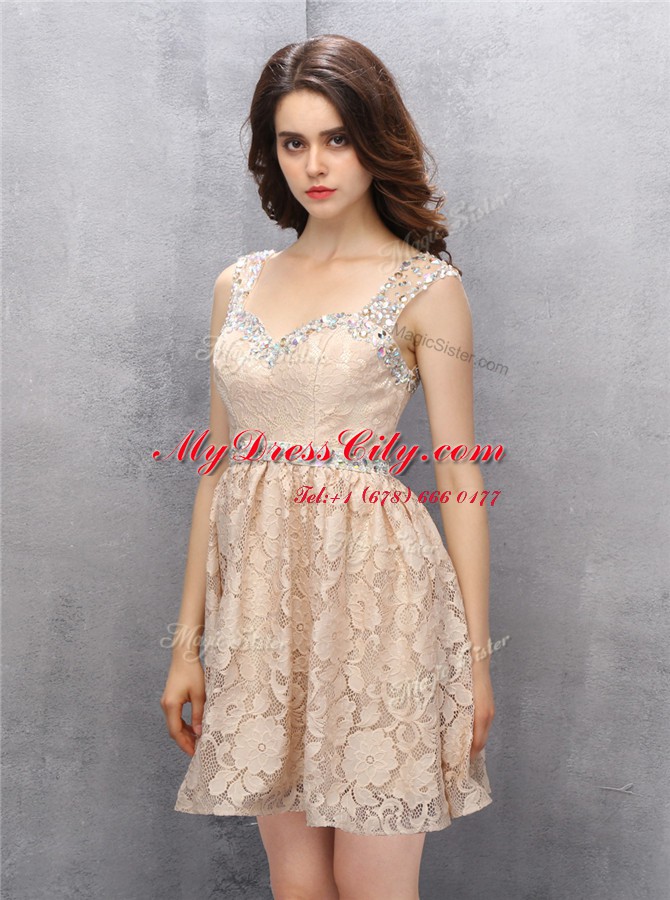 Excellent Straps Sleeveless Lace Beading Backless