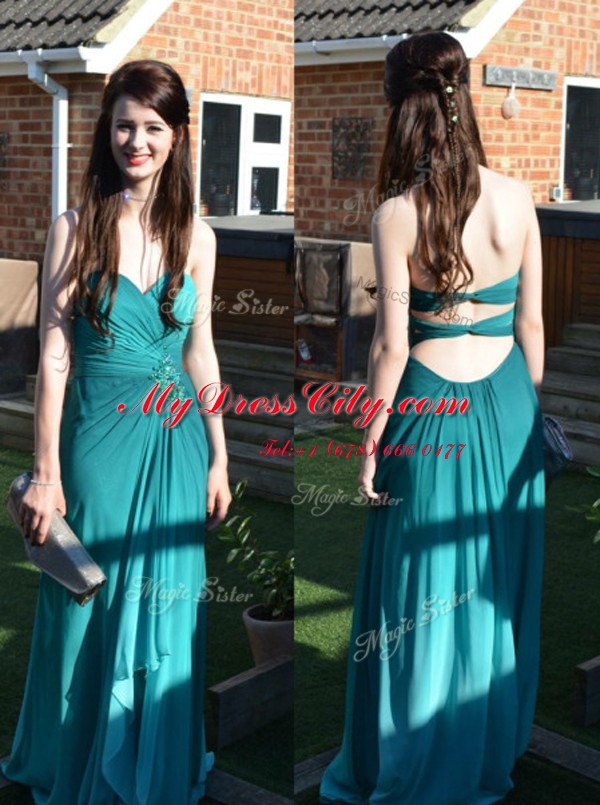 Custom Designed Teal Prom Dresses Prom and Party and For with Ruching Sweetheart Sleeveless Backless