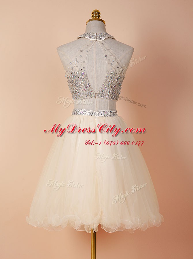 Wonderful Champagne Scoop Backless Beading Dress for Prom Sleeveless