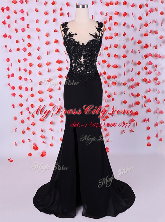 Adorable Mermaid Scoop Black Sleeveless Appliques Zipper Evening Dress