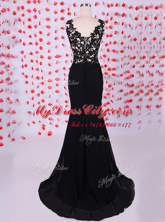 Adorable Mermaid Scoop Black Sleeveless Appliques Zipper Evening Dress