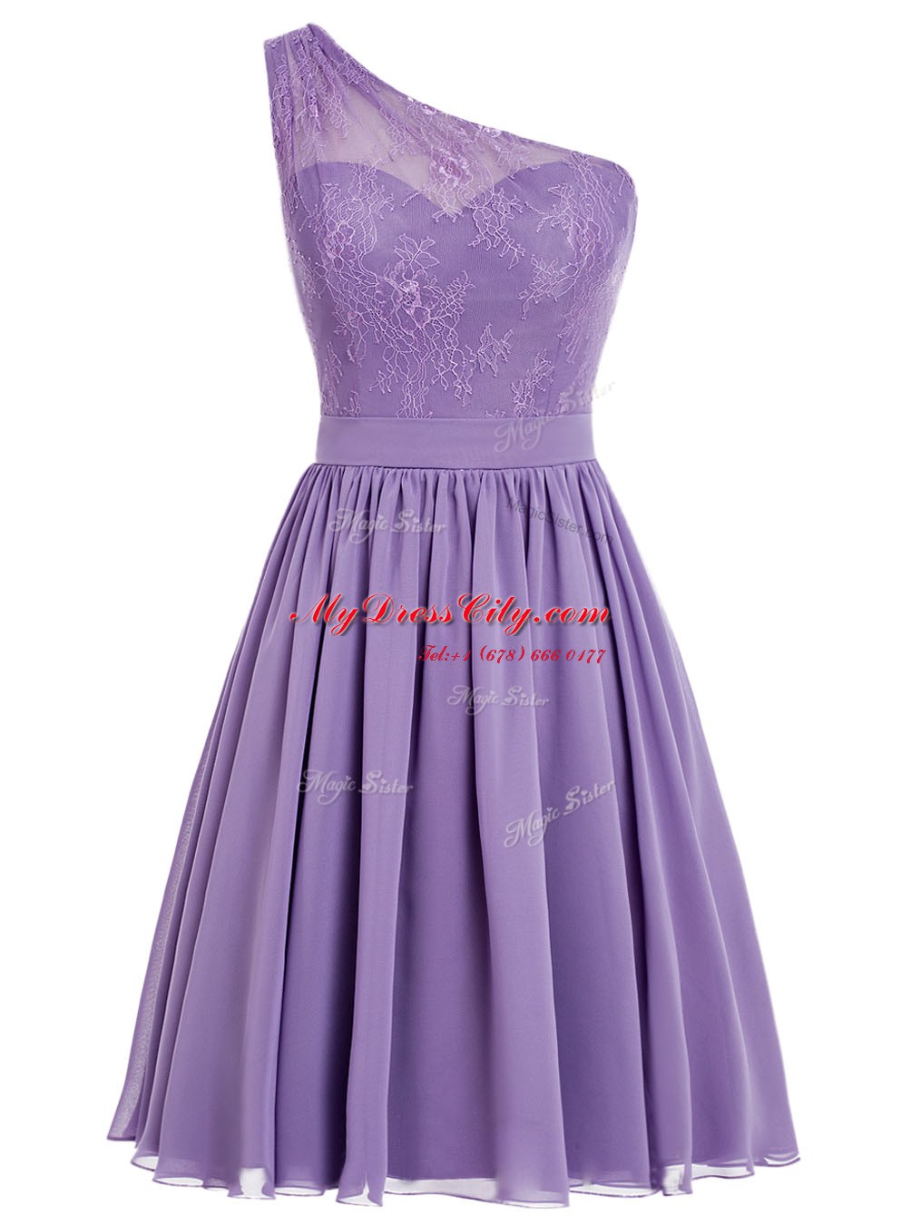 Most Popular One Shoulder Lavender Side Zipper Prom Dresses Appliques Sleeveless Ankle Length