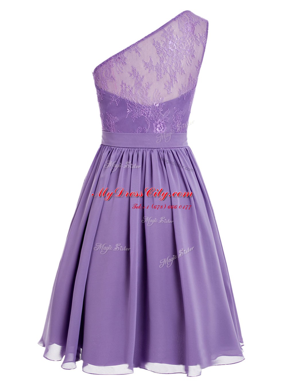 Most Popular One Shoulder Lavender Side Zipper Prom Dresses Appliques Sleeveless Ankle Length