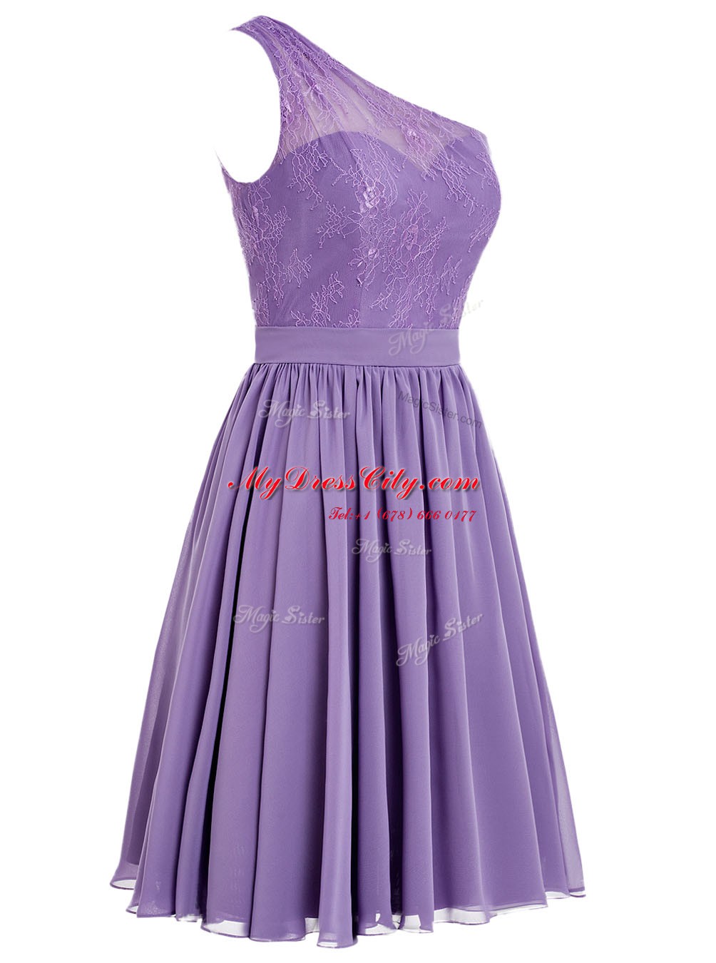 Most Popular One Shoulder Lavender Side Zipper Prom Dresses Appliques Sleeveless Ankle Length