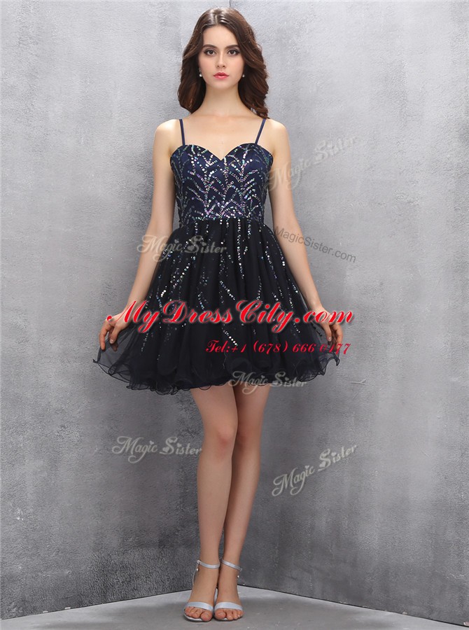 Sequins Mini Length A-line Sleeveless Black Cocktail Dresses Lace Up