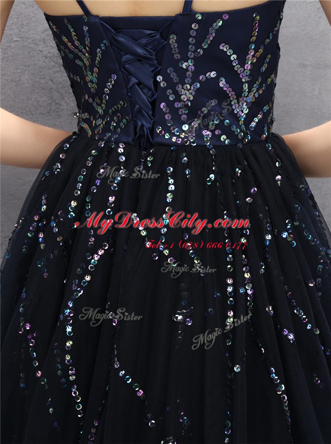 Sequins Mini Length A-line Sleeveless Black Cocktail Dresses Lace Up