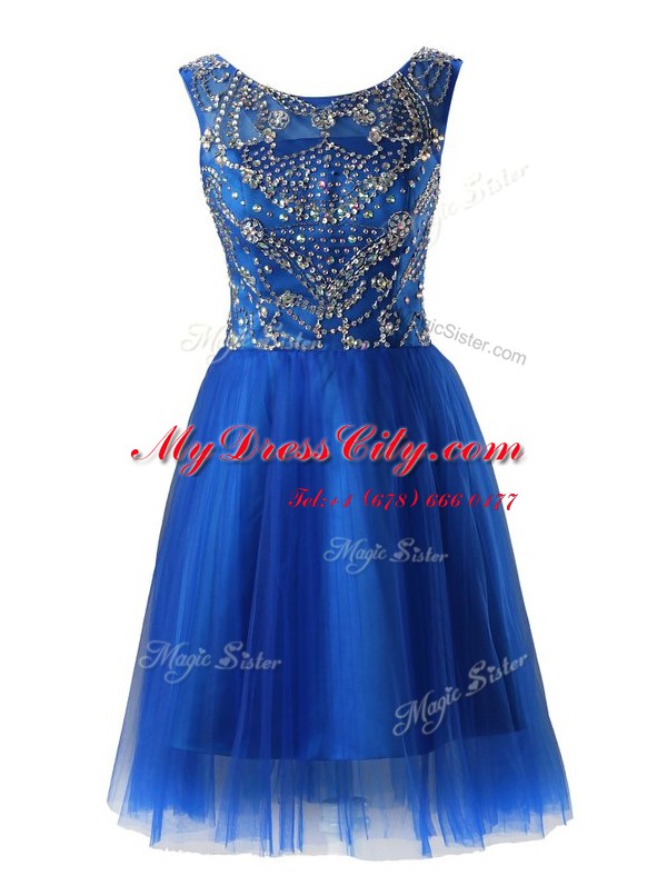 Eye-catching Tulle Scoop Sleeveless Zipper Beading Dress for Prom in Royal Blue