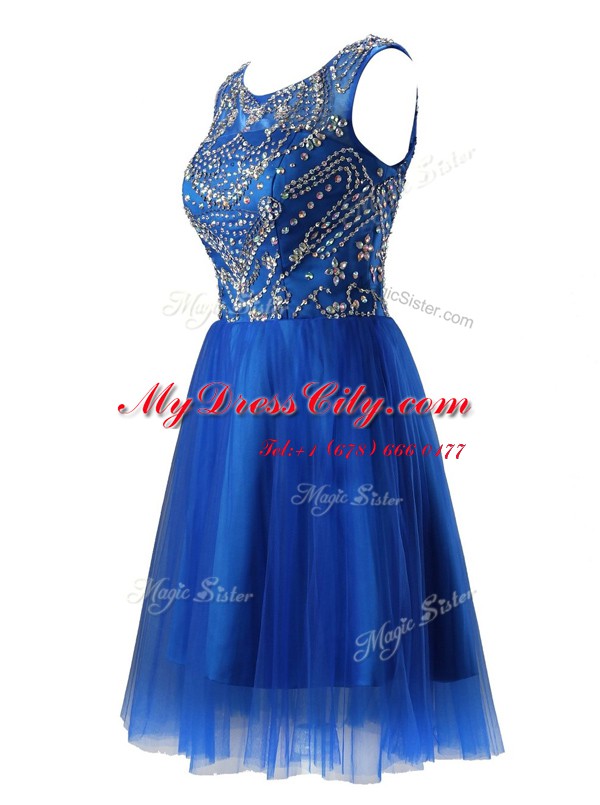 Eye-catching Tulle Scoop Sleeveless Zipper Beading Dress for Prom in Royal Blue