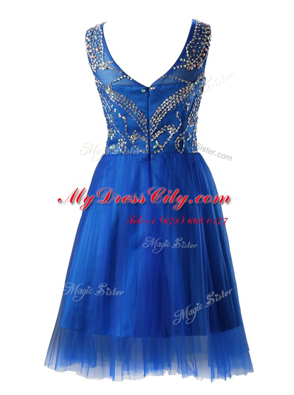 Eye-catching Tulle Scoop Sleeveless Zipper Beading Dress for Prom in Royal Blue