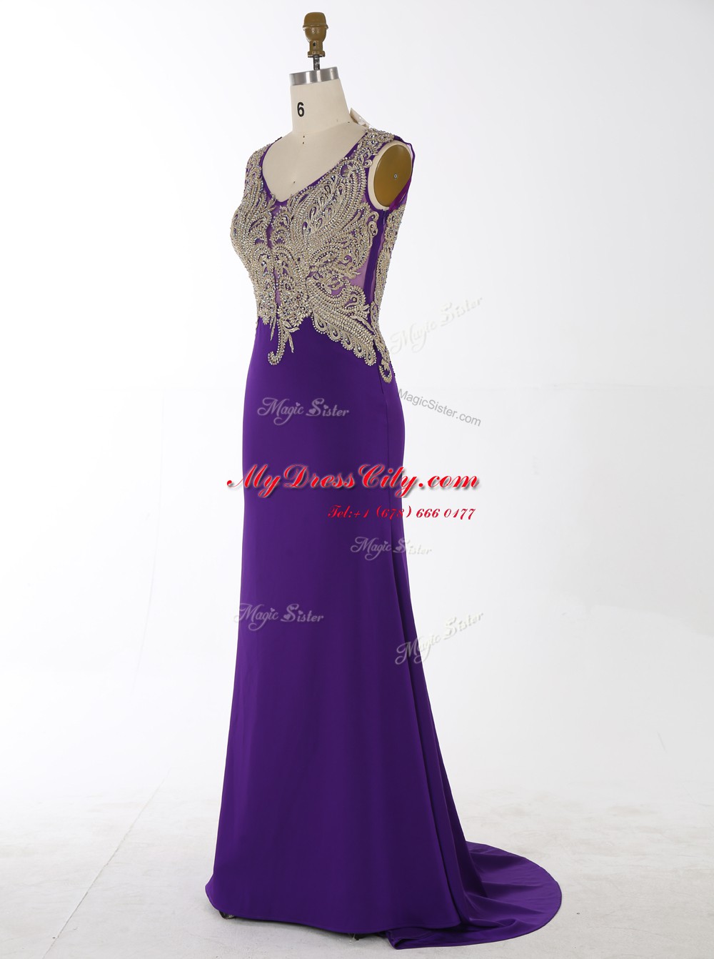 Mermaid Sleeveless Brush Train Beading and Appliques Zipper Prom Gown