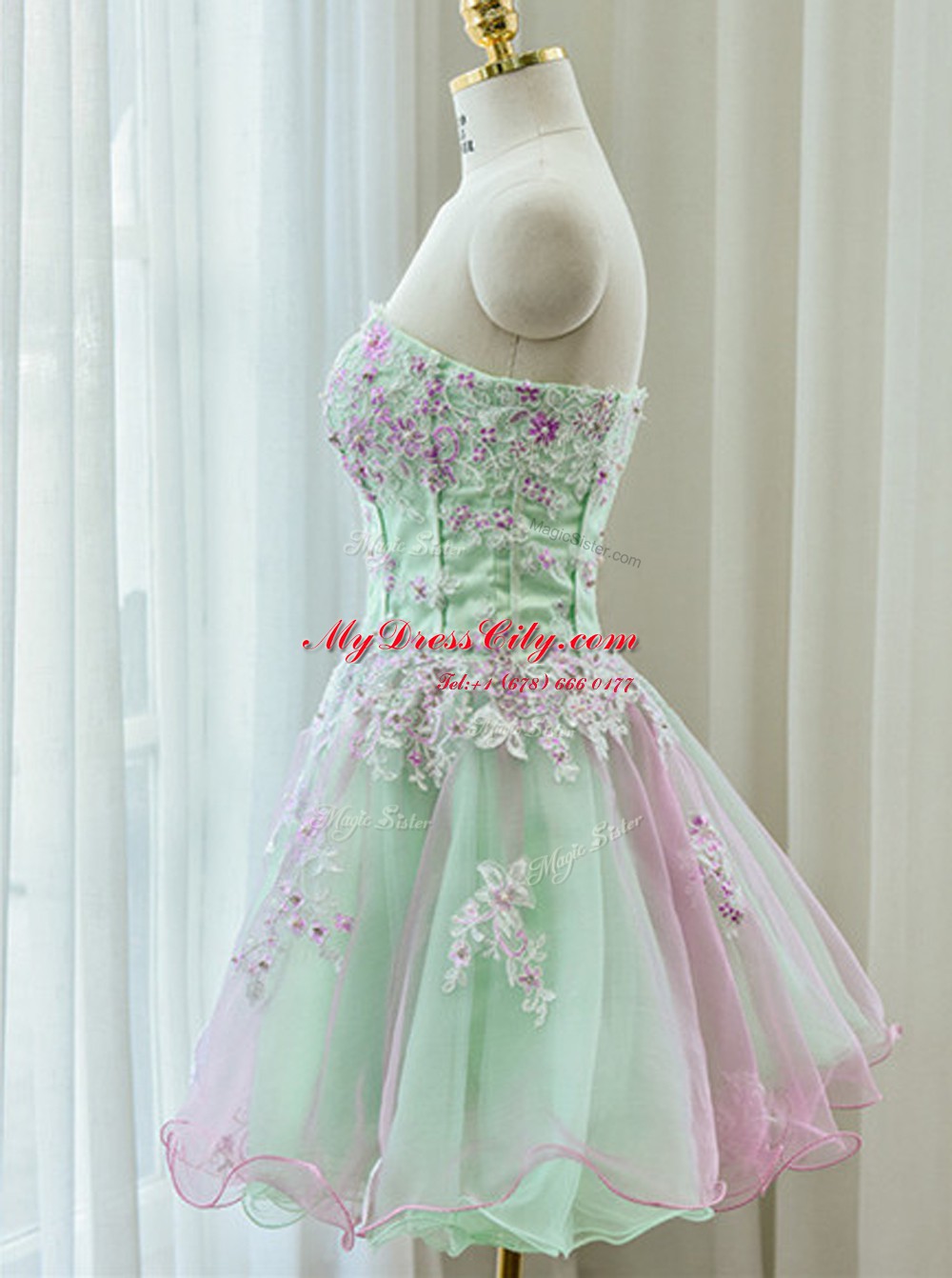 Glorious Multi-color Strapless Zipper Beading and Appliques Dress for Prom Sleeveless