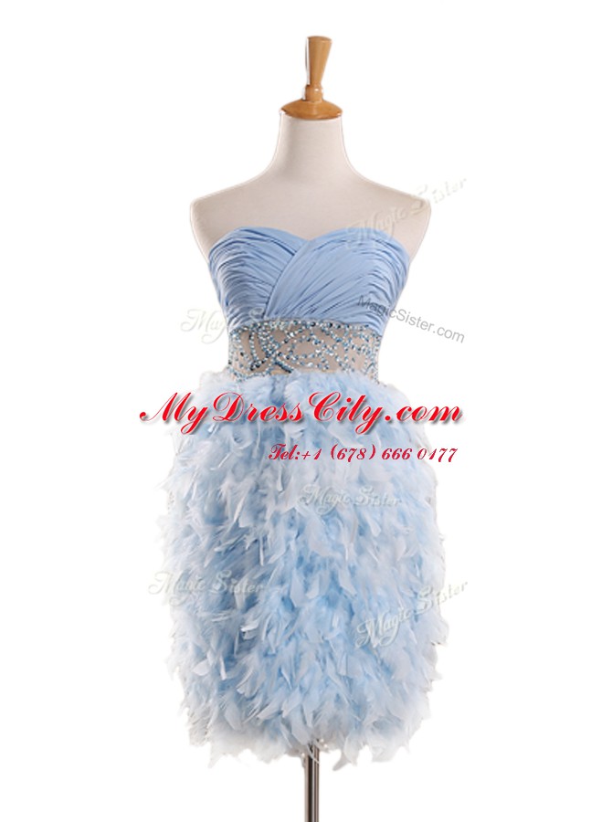 Fashionable Mini Length Zipper Prom Party Dress Light Blue and In with Beading