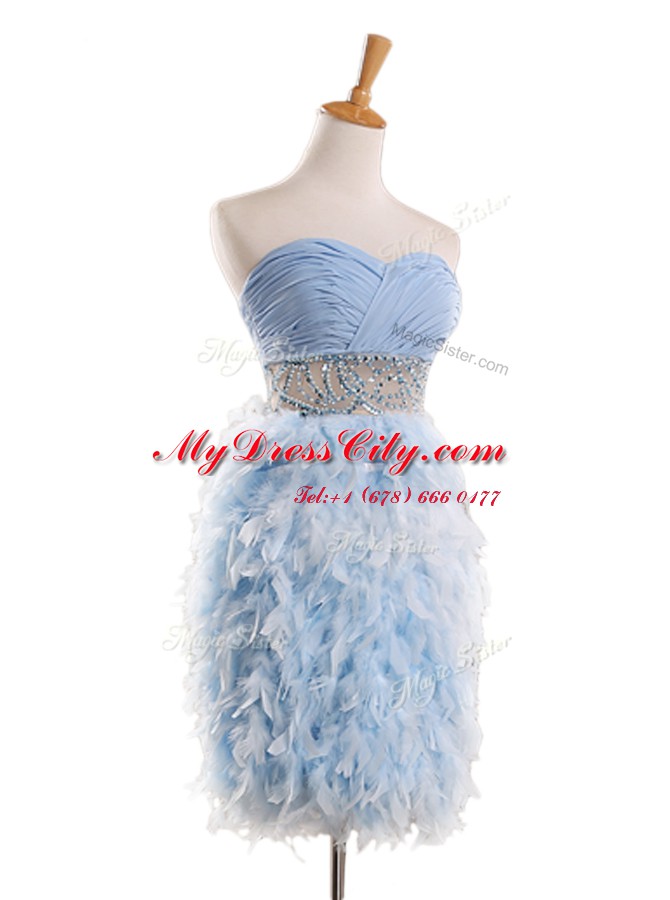 Fashionable Mini Length Zipper Prom Party Dress Light Blue and In with Beading