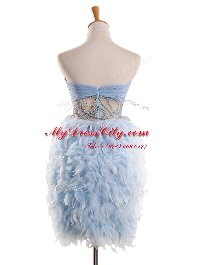 Fashionable Mini Length Zipper Prom Party Dress Light Blue and In with Beading