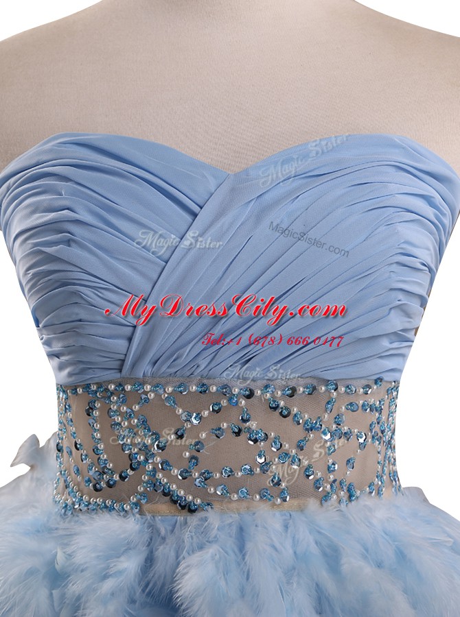 Fashionable Mini Length Zipper Prom Party Dress Light Blue and In with Beading