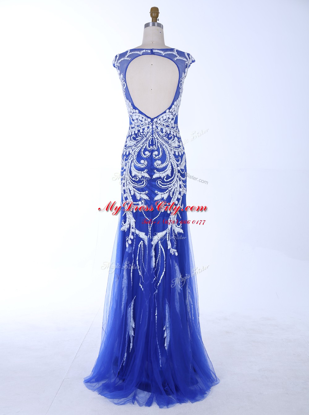 Mermaid Royal Blue Scoop Backless Beading and Appliques Evening Dress Sleeveless