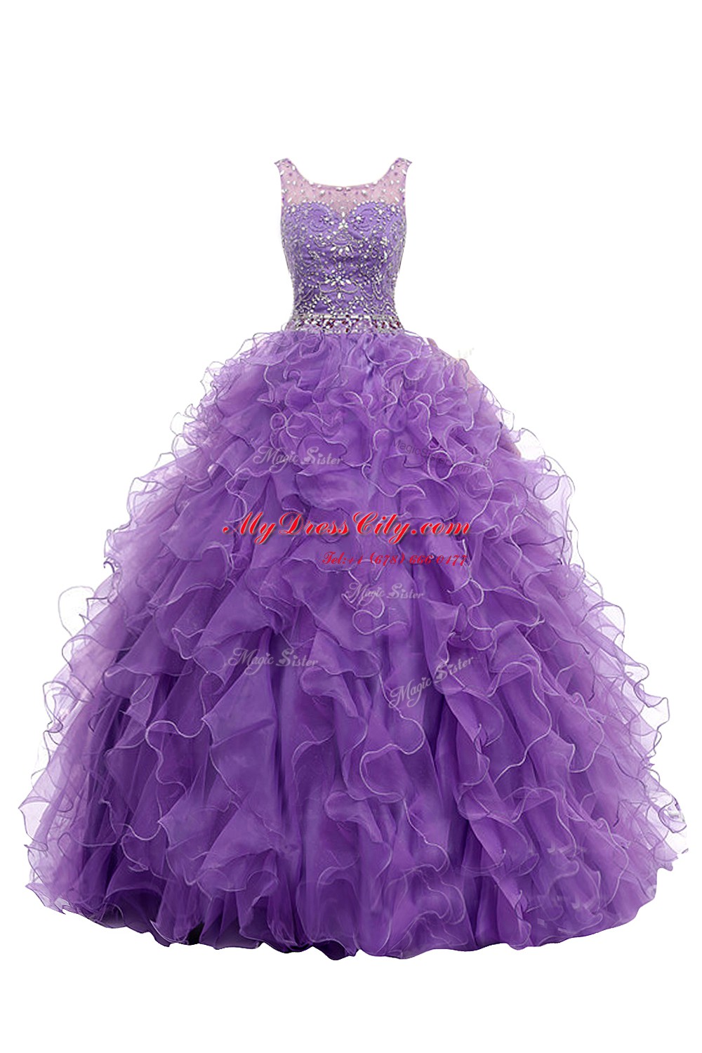 Dramatic Purple A-line Organza Straps Sleeveless Beading and Belt With Train Zipper Prom Gown Sweep Train