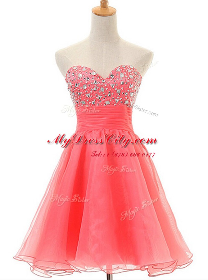 Graceful Watermelon Red Zipper Party Dresses Beading Sleeveless