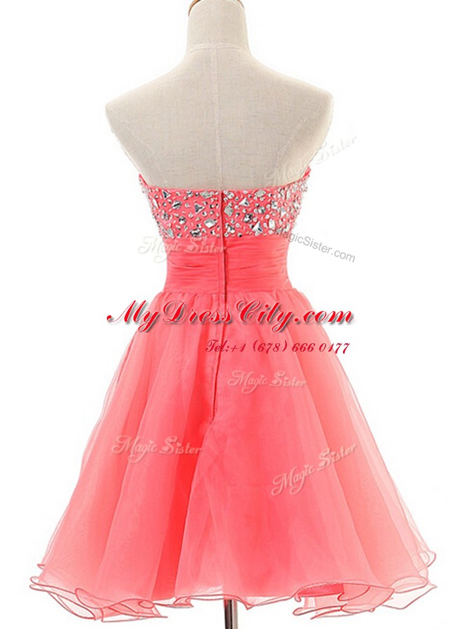 Graceful Watermelon Red Zipper Party Dresses Beading Sleeveless