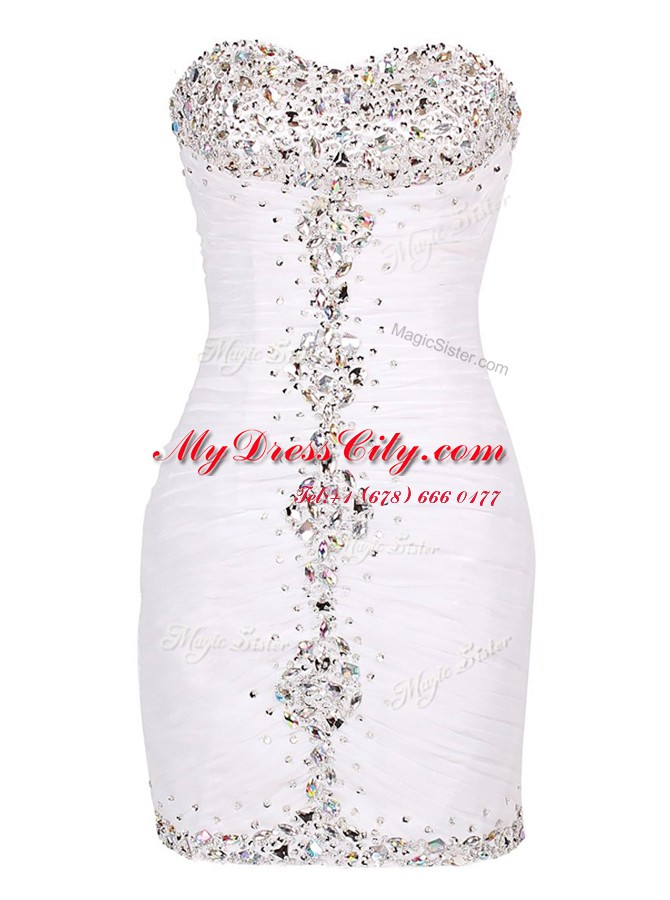 Sweetheart Sleeveless Prom Dresses Mini Length Beading and Ruffles White Tulle