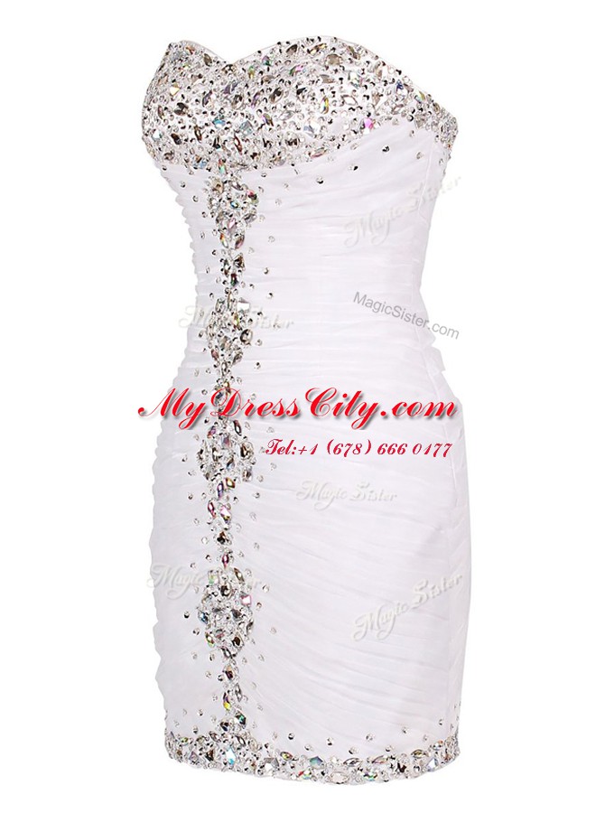 Sweetheart Sleeveless Prom Dresses Mini Length Beading and Ruffles White Tulle