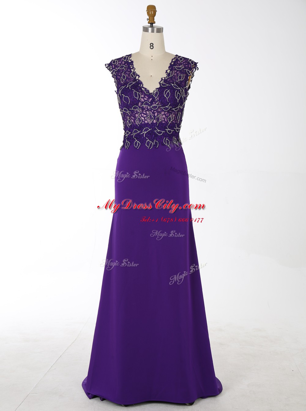 Decent With Train Mermaid Sleeveless Purple Evening Dress Brush Train Zipper