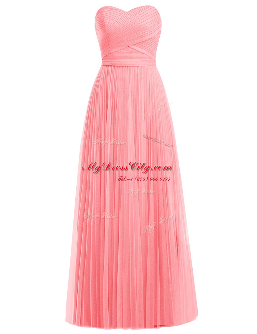 Flirting Floor Length Watermelon Red and Rose Pink Prom Evening Gown Tulle Sleeveless Ruffles