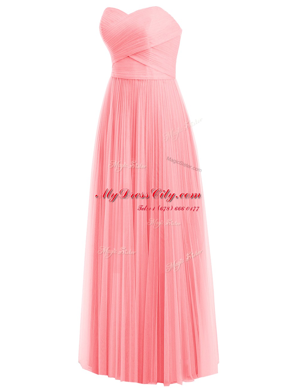 Flirting Floor Length Watermelon Red and Rose Pink Prom Evening Gown Tulle Sleeveless Ruffles