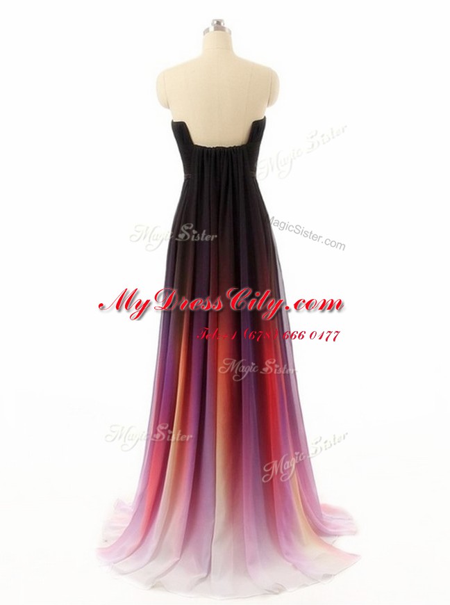 Fantastic Belt Prom Dress Multi-color Zipper Sleeveless With Train Sweep Train