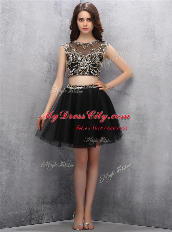 Extravagant Scoop Mini Length Black Homecoming Dress Tulle Sleeveless Beading