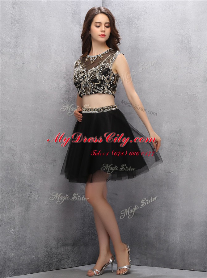 Extravagant Scoop Mini Length Black Homecoming Dress Tulle Sleeveless Beading