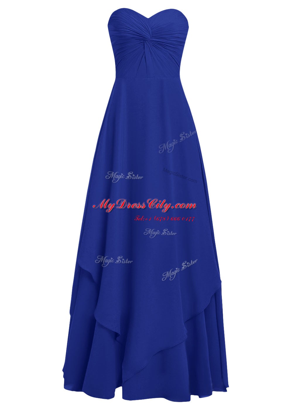 Royal Blue A-line Ruffles Evening Dress Zipper Chiffon Sleeveless Floor Length