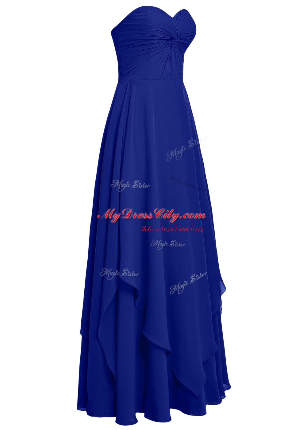 Royal Blue A-line Ruffles Evening Dress Zipper Chiffon Sleeveless Floor Length