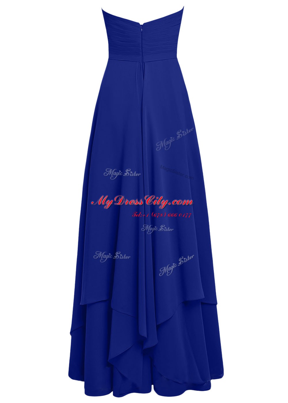 Royal Blue A-line Ruffles Evening Dress Zipper Chiffon Sleeveless Floor Length